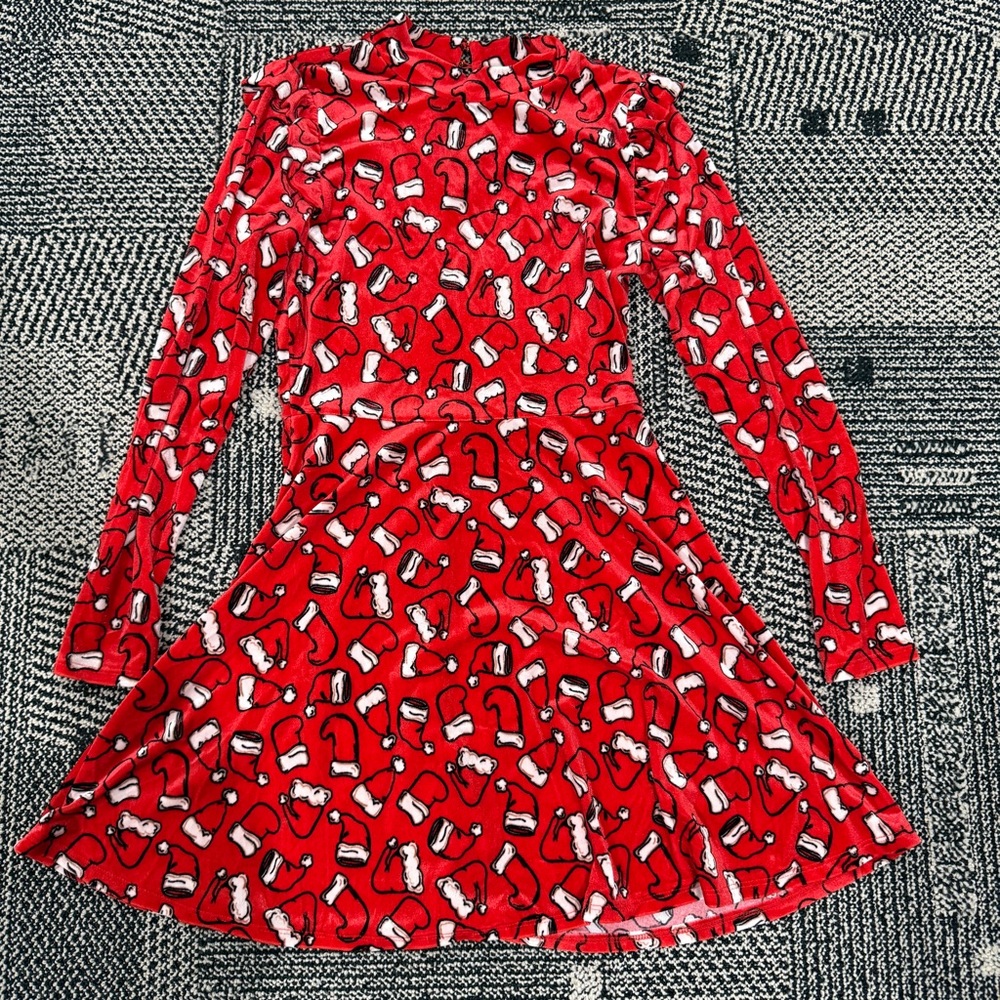 Xhilaration Red and White Christmas Patterned Long Sleeve Dress